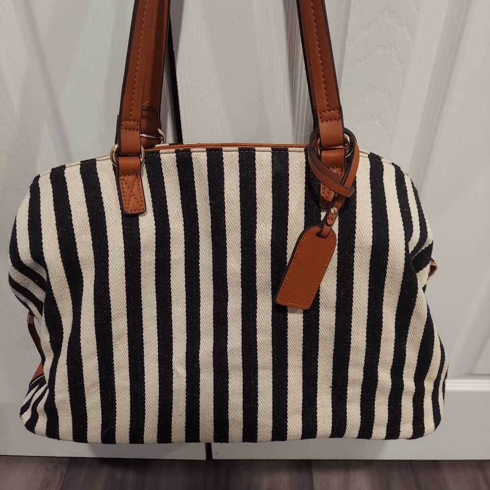 Sole Society Navy and white strip Tote